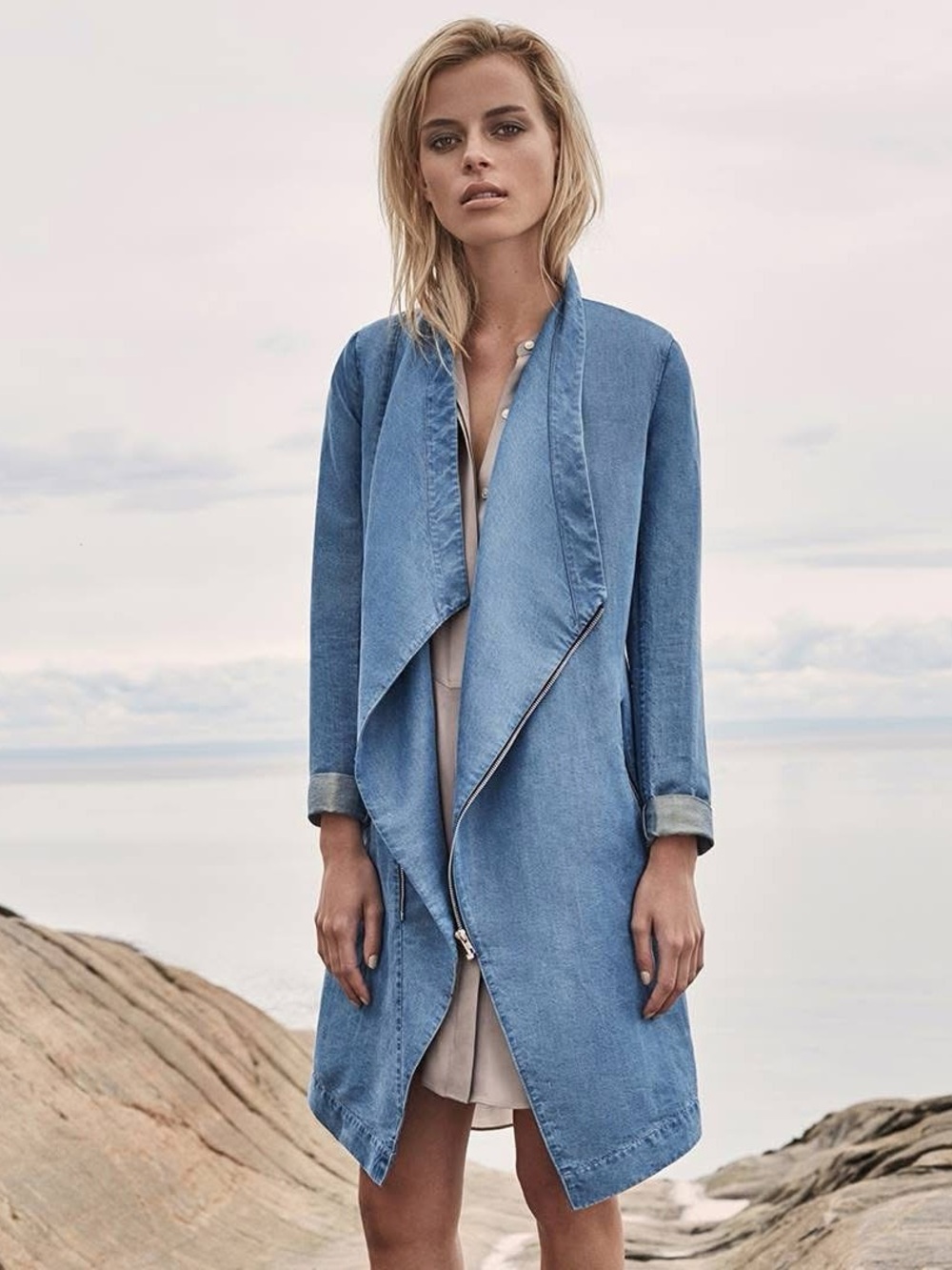 Soia & Kyo Stefie Chambray Draped Denim Jacket Medium Soft Lightweight Lyocell